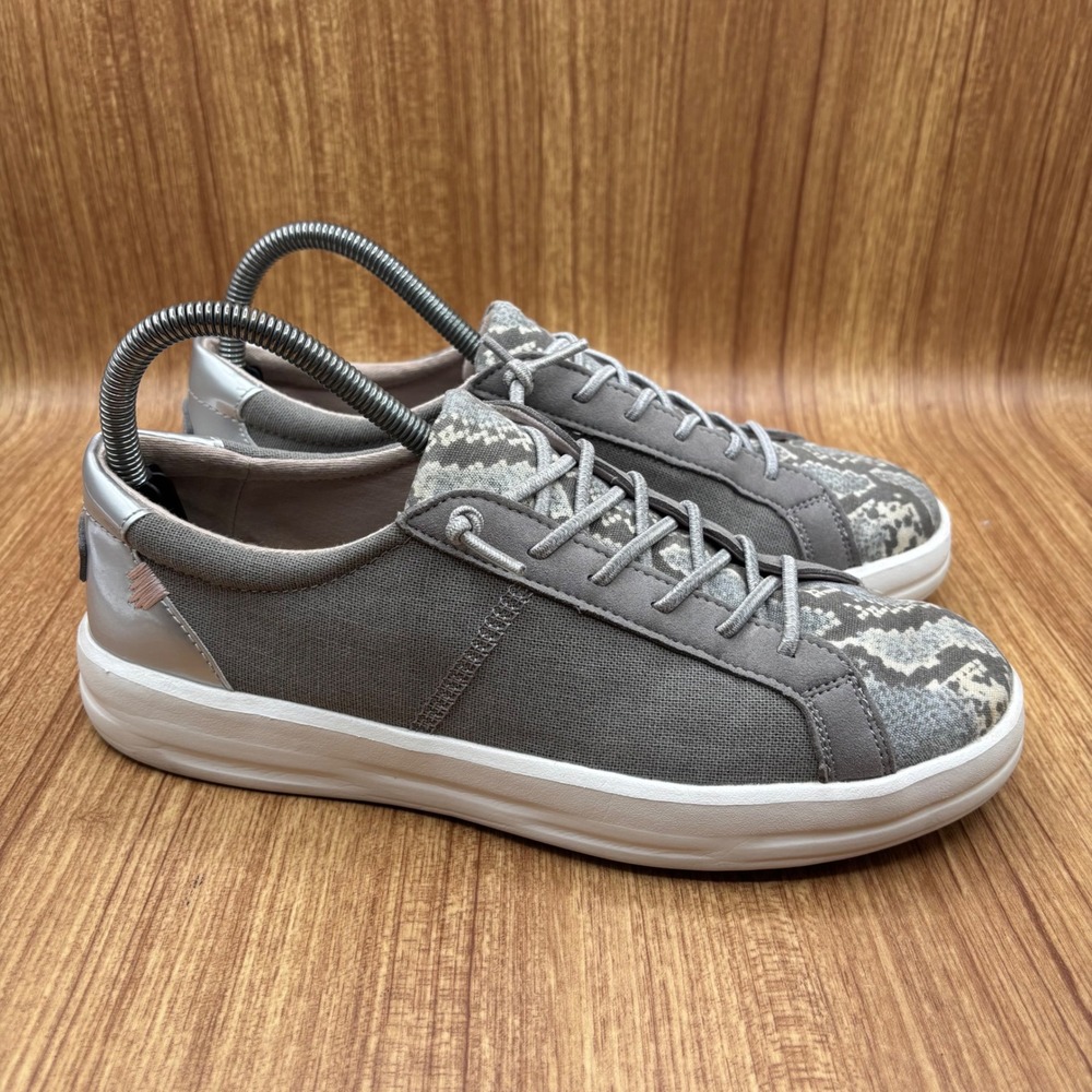 Hey Dude Karina Sneakers Womens 9 Silver Python Grey Canvas Slip On Shoes